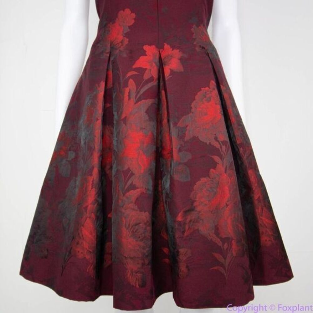 NEW White House Black Market Red Floral-Jacquard Fit-And-Flare Dress - Picture 6 of 16